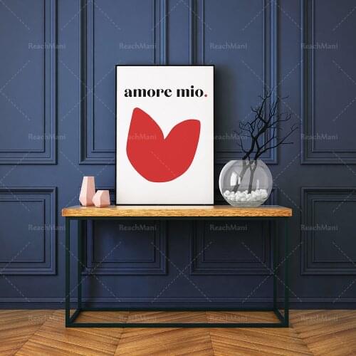 Amore Mio Art Printed Poster | Modern Art Wall | Minimalist Illustration of Heart Love | Design Mural Decoration | Red Shape | R
