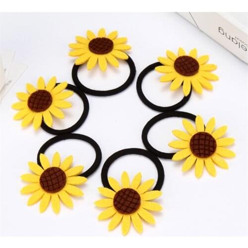 10PCS/LOT Lovely Sunflower Elastic Hair Bands Toys For Girls Handmade Bow Headband Scrunchy Kids Hair Accessories For Women 2018