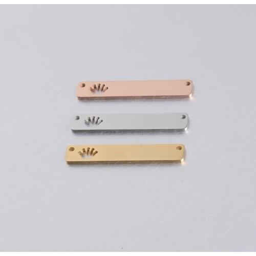 Stainless Steel Blank Hollow Crown Bar Plates For Engrave 2 Hole Metal Rectangle Connector Charm Mirror Polished 20pcs