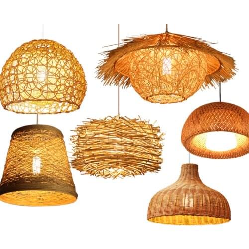 Retro Rattan LED Chandeliers Idyllic Natural Style Restaurant Lamp be Used for Corridor Study Courtyard