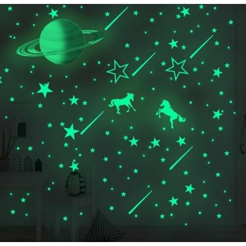 Hand Painted Saturn Luminous Stars Pegasu Wall Stickers for Kids Room Decoration Bedroom Ceiling Fluorescent Planet Wall Decals
