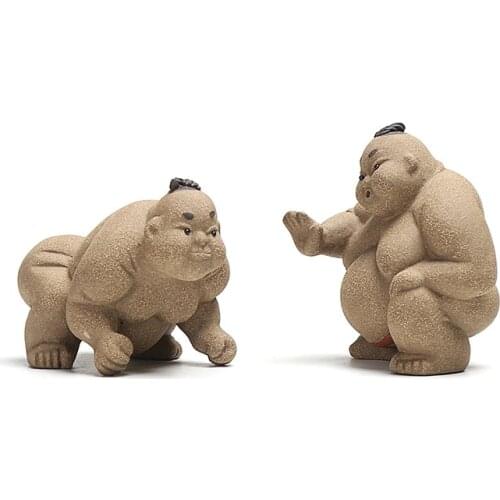 Japanese style sumo wrestling figurine real yixing zisha duan clay statue creative crude pottery tea pet home table decoration