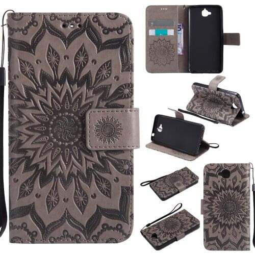 Embossed Sunflower Case for fundas Huawei Y6 Pro Case for Huawei Enjoy 5 Flip Case 5 inch + Card Holder