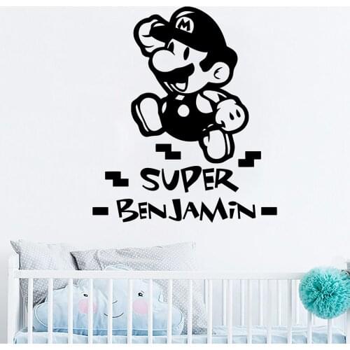Coustom Name Super Mario Vinyl Wall Stickers Art Decor For Kids Room Children Room Decoration Decal Mural Poster