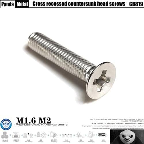 304stainless steel cross recessed countersunk head screw GB819, micro machine screw, flat head screw DIN965 specification M1.6M