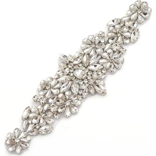 YANSTAR (30Pcs)Wholesale Clear Rose Gold Crystal Rhinestones Appliques Iron On Wedding Dress Belt YS838