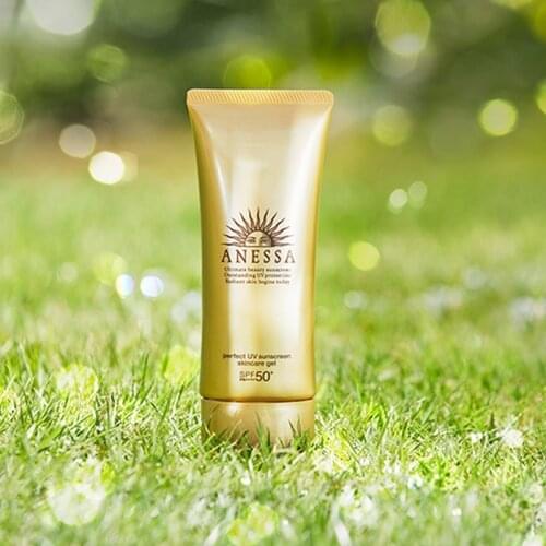 Japan ANESSA SPF50+ Gold UV Sunscreen Moisturizing Glow Skincare Gel Face Use 90g Dewy Texture Water Resistant Makeup Primer