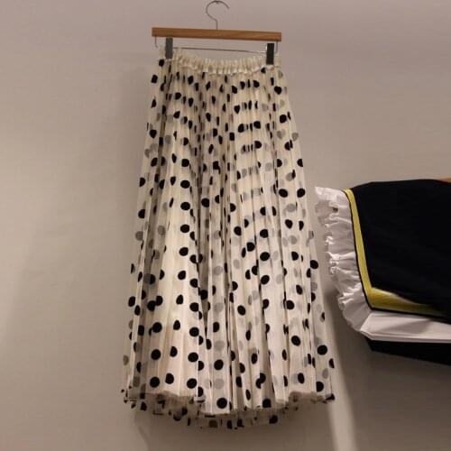 Mesh Polka Dot Women Skirts Summer New 2021 Elastic A-Line Knee-Length Elegant Office Lady Clothing Top Quality