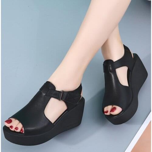 2021 Summer Fashion Womens Sandals; Wedge Heel Simple Velcro Leather Platform Shoes Plus Size Womens Shoes; High Heels