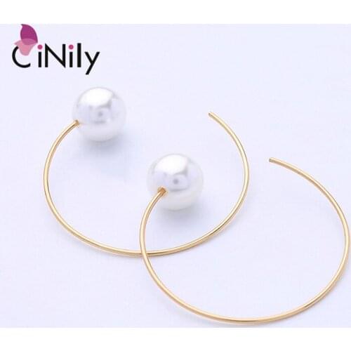 CiNily Fashion White Pearl Earrings Gold-Filled Long Ear Wire Fine Dangle Jewelry for Women Gift FH8825