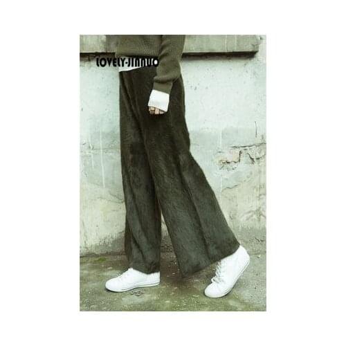 New Women plush mink cashmere lady temperament wide leg pants knitted thickened wide leg pants long length free shipping JN445