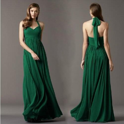 New design vestido de renda noiva vestido longo vintage 2020 long green chiffon party gown halter elegant Bridesmaid Dresses