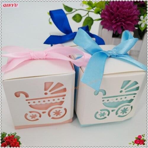 10PCS Romantic baby cart Candy Box With Burlap Twine Wedding Favors and Gifts Bag Party wedding Supplies 7Z