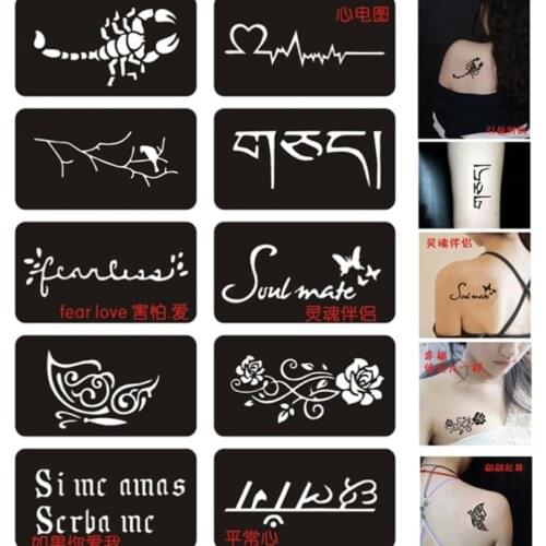 10 Designs Airbrush Stencil Rose Butterfly Arbic Words Letters Henna Stencil Tattoo for Painting Pochoir Tatouage Templates