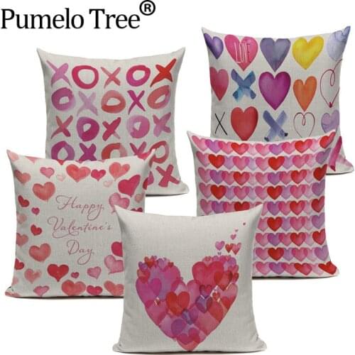 18'' Square 1-Piece Heart Pink Cushion Cover Linen Cotton Decorative Cushion Covers Pillow Cover Drop Shipping Customi Bed Case