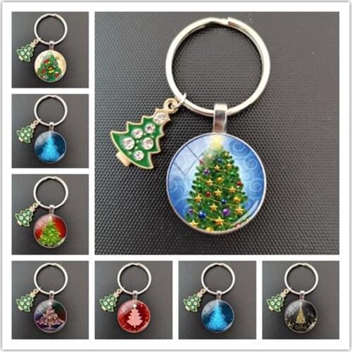 2020 new romantic Christmas tree glass cabochon dome DIY keychain jewelry making, gifts for relatives and friends