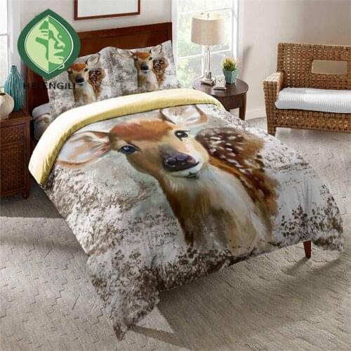 HELENGILI 3D Bedding Set Deer Print Duvet Cover Set Bedclothes with Pillowcase Bed Set Home Textiles #YC-338