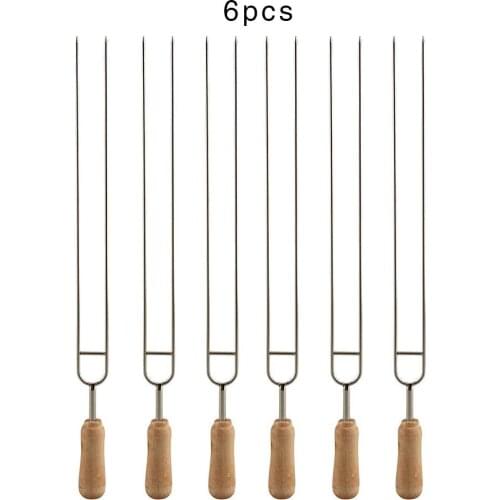 6PCS Stainless Steel U-Shaped Barbecue Brazing Fork Needle Barbecue Grilling Skewers Metal Skewer Double Prongs BBQ Tools #4W
