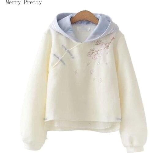 White Floral Embroidery Casual Sweatshirt Women Tops 2020 Long Sleeve Basic Cotton Hooded Sweatshirts Seet Style Womens Clothing