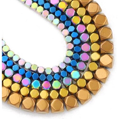 Natural Stone Faceted Square Cube Hematite Beads Blue,Gold,Green Spacer Loose Beads For Jewelry Making Diy Bracelets 3/4/6MM