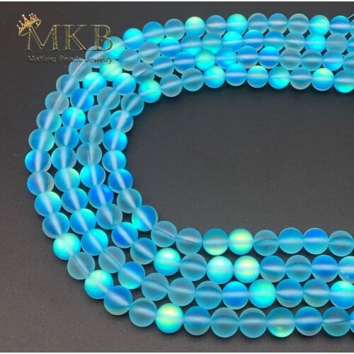 Dull Polish Matte Blue Austria Crystal Round Beads For Jewelry Making 6 8 10 12mm Glitter MoonStone Beads Diy Bracelet Wholesale