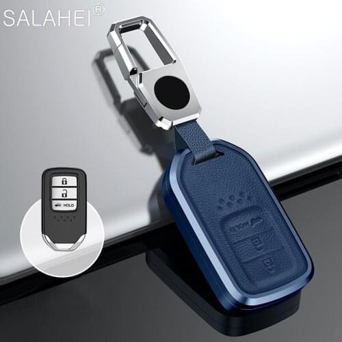 Aluminum Alloy + Leather Car Key Case Cover For Honda Civic City Accord CRV CR-V XR-V Odyssey Vezel Jade Crider With Keychain