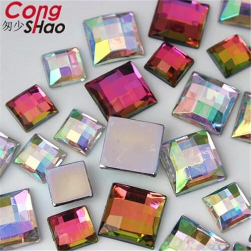 Cong Shao 10/14mm Square Shape AB Color Acrylic Rhinestone Applique Stones And Crystals Gems Flatback DIY Wedding Dress CS18