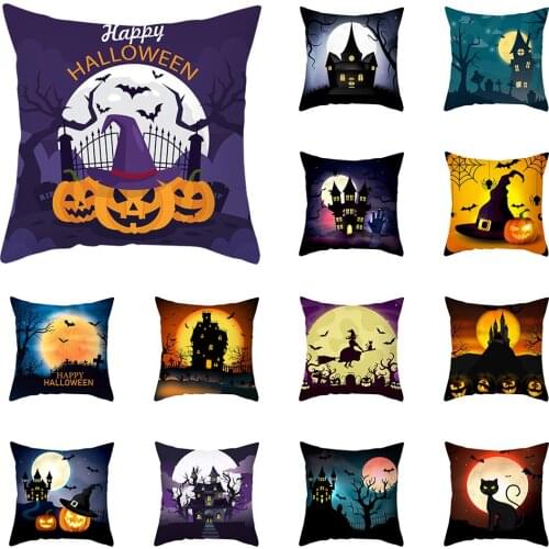 Halloween Decorative Cushion Cover for Sofa Car Office Pillow Case Cartoon Castle Pumpkin Home Decor Throw Pillow Cover 45x45cm