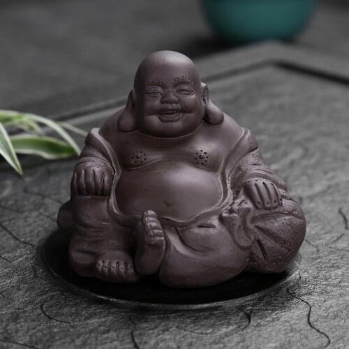 Laughing man Chinese Tibet redware Laughing Buddha statues tea pet sculpture Meditation buddha buddha charm dharma; Maitreya Bud