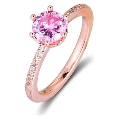 Plated Rose Gold Sparkling Crown Solitaire 925 Silver Rings 100% Authentic 925 Sterling Silver Jewelry Free Shipping