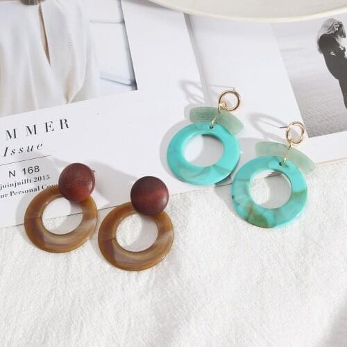 Circle Acrylic Frame Trendy Wooden Stud Earring Circular Women Gold Color Large Earring