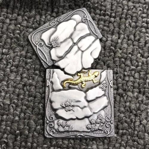 Retro Wealth Lucky Health Rock Gecko Carving DIY Metal Badge for ZP Kerosene Lighter DIY Handmade Decor Smoking Gadget Man Gift