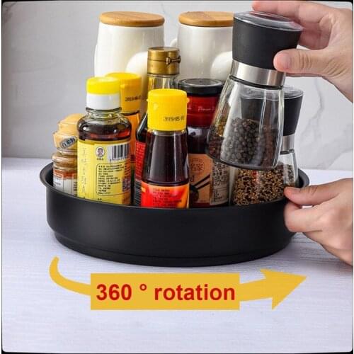 15 To 31cm Rotating Storage Tray Kitchen Container Spice Jar Plate Snack Cosmetic Stainless Steel Condiment Organizer For Home