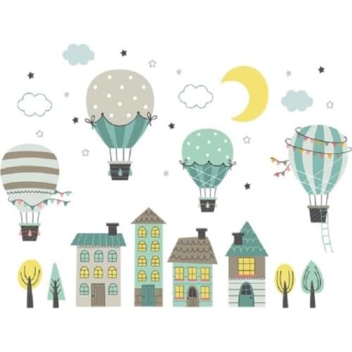 PVC Kids Wall Sticker Removable Cartoon City Ballon Wall Stickers for Kids Room Home Decoration Living Room Kids Room Wall Art