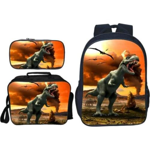 16 Inch Dinosaur 3D Printing Set School Backpacks for Boys Orthopedic Satchel Schoolbag Children Kids Shoulder Book Bag