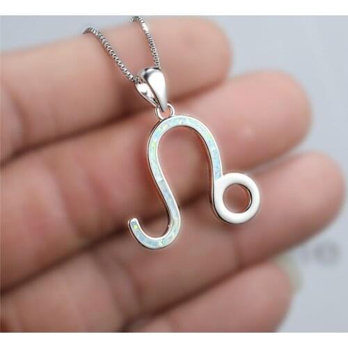 Charm Rose Gold Silver Color Chain Necklace White Blue Opal Stone Wedding Necklace Constellation Leo Pendant Necklaces For Women