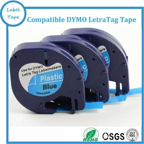 Compatible Black on Blue 91205 12mm label tapes for dymo letratag label printers