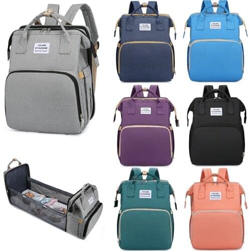 2 in 1 Fashion Diaper Bag Multifunctional Folding Baby Mommy Travel Backpack Portable Large Capacity Nappy Maternity Bag 2021