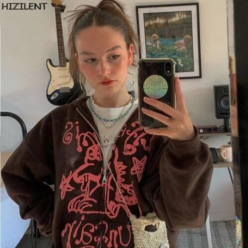 Zip up hoodie Vintage Y2K Pullover Sweatshirts Oversized Korean Fashion Crewneck Long Sleeve aesthetic anime clothes Streetwear