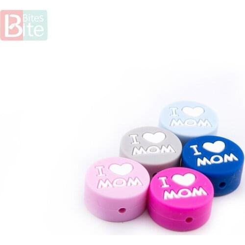 Bite Bites 5pcs Baby Silicone Beads Teether "I Love Mom" Beads Perle Silicone for DIY Toys Necklace Bracelet Children Products