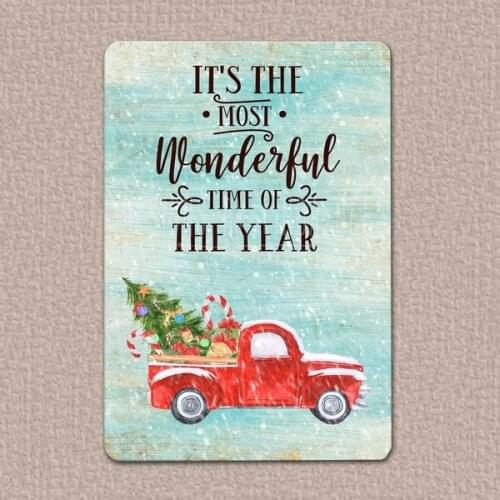Vintage Red Truck Christmas Tin Sign Metal Sign Metal Poster Metal Decor Metal Painting Wall Sticker Wall Sign Wall Decor