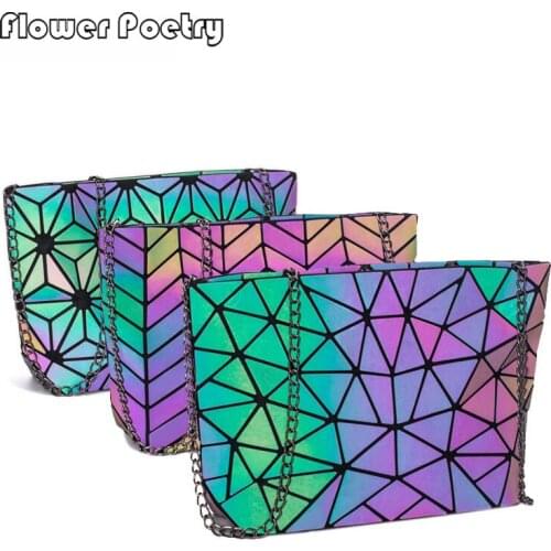 Luminous Chains Messenger Bag Women Luxury Leather Designer Shoulder Bags Holographic Geometric Female Crossbody Bag Bolsas Sac