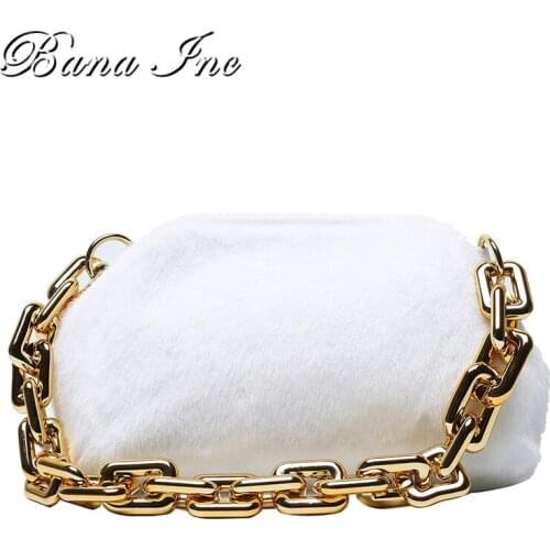 Lady Shoulder Bag Luxury Handbag And Purses Winter Fur Hand Bags For Women 2020 Gold Thick Chain Hand Clutch Small Female Bag