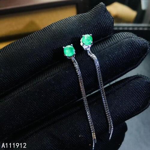 KJJEAXCMY fine jewelry natural Emerald 925 sterling silver women gemstone earrings support test exquisite