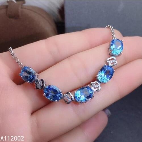 KJJEAXCMY fine jewelry natural blue topaz 925 sterling silver new women hand bracelet support test trendy