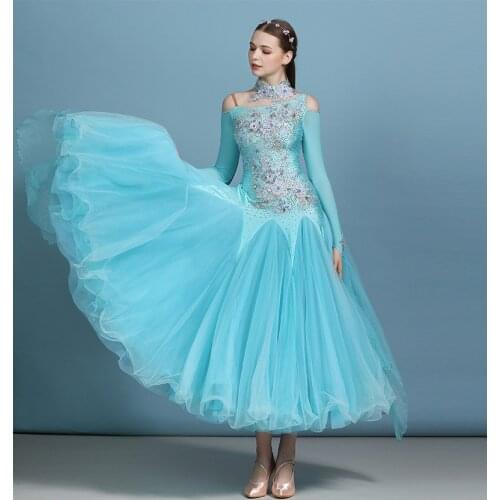 Women modern dance dress high-grade ballroom dance performance uniforms girl fairy waltz tango diamonds full-skirted dress MY821