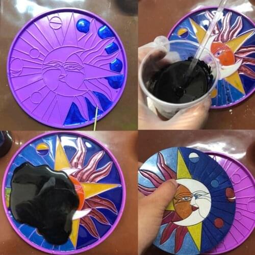 13MC Crescent Moon and Sun Coaster Resin Mold Line Art Sun with Star Face Round Molds