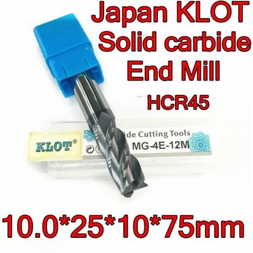10.0*25*10*75mm 2 pcs/set 10mm Petiole 4F Japan KLOT HCR45 Solid carbide End Mill Cemented carbide tools Free shipping