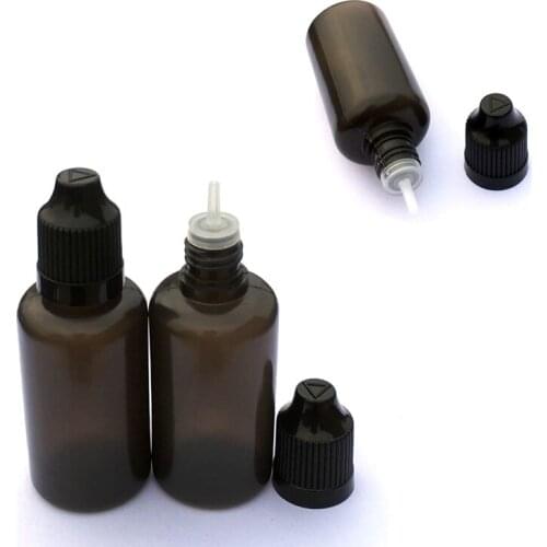 20pcs Empty 30ml Plastic Dropper Bottle 30cc Black Soft PE Bottles With Childproof Cap E Liquid Needle Vail