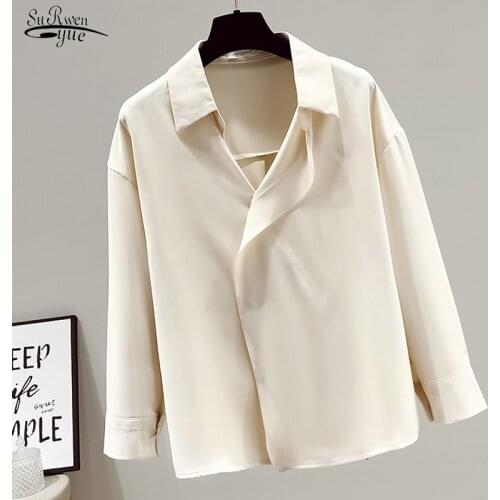 2021 Autumn Retro Solid Chiffon Shirt Lady Long-sleeve Pleated Button Blouse Woman Polo Collar Elegant Shirt Women Clothes 16622